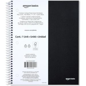 imageAmazon Basics College Ruled Spiral Notebook 70 Sheets 105quot x 8quot 5 pack Assorted Pastel Solid ColorsBlack