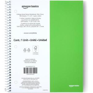 imageAmazon Basics College Ruled Spiral Notebook 70 Sheets 105quot x 8quot 5 pack Assorted Pastel Solid ColorsGreen