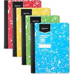 imageAmazon Basics Composition Notebook College Ruled 100 Sheets 975quot x 75quot 4 pack Marble BlackAssorted Marble Colors