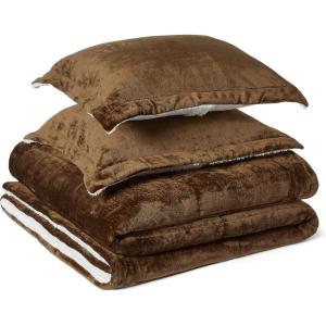 imageAmazon Basics Reversible Sherpa Comforter Set with Pillow Sham Brown King