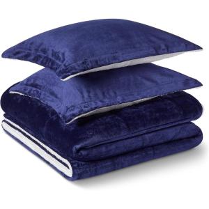 imageAmazon Basics Reversible Sherpa Comforter Set with Pillow Sham Brown TwinTwin XLNavy
