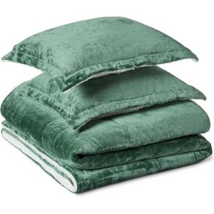 imageAmazon Basics Reversible Sherpa Comforter Set with Pillow Sham Brown TwinTwin XLOlive