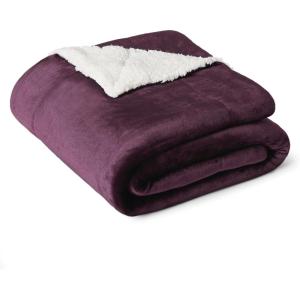 imageAmazon Basics Reversible Sherpa Comforter Set with Pillow Sham Brown TwinTwin XLPlum