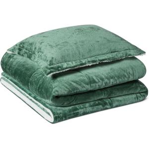 imageAmazon Basics Reversible Sherpa Comforter Set with Pillow Sham Green TwinTwin XL