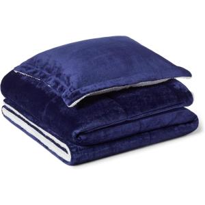 imageAmazon Basics Reversible Sherpa Comforter Set with Pillow Sham Navy TwinTwin XL