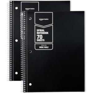imageAmazon Basics Wide Ruled Spiral Notebook 70 Sheets 712quot x 1012quot 3 pack Assorted Primary Solid ColorsBlack