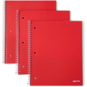 imageAmazon Basics Wide Ruled Spiral Notebook 70 Sheets 712quot x 1012quot 3 pack Assorted Primary Solid ColorsCoral