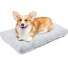 imageAmazon Basics Small Dog Bed for Crate Washable Small Dog Mat for Pet Kennel AntiSlip Cama para Perros 30x19x3 InchesLight Gray