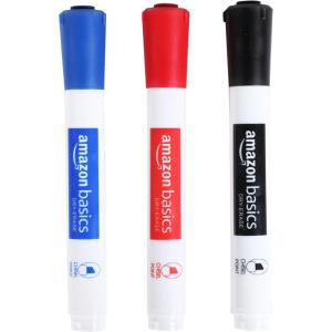 imageAmazon Basics Dry Erase Markers For Whiteboards Chisel Tip LowOdor Black Red Blue Pack of 3Black  Red  Blue