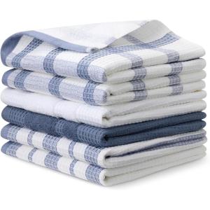 imageAmazon Basics Organic Cotton Waffle Kitchen Dish Towels  Ultra Absorbent Quick Drying LintFree 15 x 25 inches 6Pack 2pc Olive LightBrown Strip 2pc Brown 1pc Olive 1pc White4 Navy StripChecker  1 White  1 Navy Solid