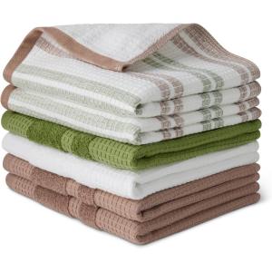 imageAmazon Basics Organic Cotton Waffle Kitchen Dish Towels  Ultra Absorbent Quick Drying LintFree 15 x 25 inches 6Pack 2pc Olive LightBrown Strip 2pc Brown 1pc Olive 1pc White2pc Olive LightBrown Strip  2pc Brown  1pc Olive  1pc White