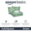 imageAmazon Basics Lightweight Microfiber Comforter Sets 7 Pieces Navy Geometrics FullQueenFloral Motifs in Green Background