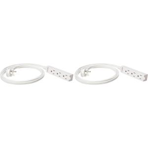 imageAmazon Basics 3Prong Indoor Rectangle Extension Cord Power Strip Flat Plug Grounded 13 Amps 1625 Watts 125 VAC 2Pack 3 ft White6 ft