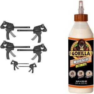 imageAmazon Basics 6Piece Trigger Clamp Set  2 Pieces 4Inch 4 Pieces 6Inch ampamp Gorilla Ultimate Waterproof Wood Glue 18 Ounce Natural Wood Color Pack of 1