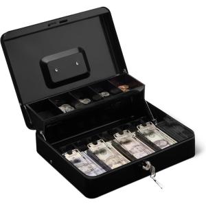 imageAmazon Basics Cash Box with Lock Key and Money Organizer Tray 354 H x 1181 W x 945 D Black