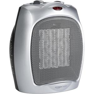 imageAmazon Basics Ceramic Space Heater Portable Indoor Heating Solution With Overheat and TipOver Protection Thermostat NonOscillating 1500W 752quotD x 634quotW x 945quotH Silversilver