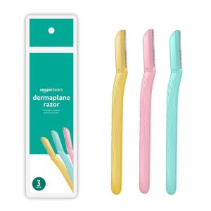 imageAmazon Basics Womens Multipurpose Exfoliating Dermaplaning Tool Eyebrow Razor and Facial Razor Includes Blade Cover Multicolor 3 CountMulticolor