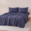 imageAmazon Basics Cationic Microfiber 4Piece Sheet Set Wrinkle Free and Easy Fit 1 Flat Sheet 1 Fitted Sheet and 2 Pillowcases Queen GreyBlue