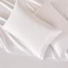 imageAmazon Basics Cationic Microfiber 4Piece Sheet Set Wrinkle Free and Easy Fit 1 Flat Sheet 1 Fitted Sheet and 2 Pillowcases Queen GreyWhite