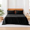 imageAmazon Basics Jersey Microfiber 4Piece Sheet Set Wrinkle Free and Easy Fit 1 Flat Sheet 1 Fitted Sheet and 2 Pillowcases Queen WhiteBlack