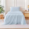 imageAmazon Basics Jersey Microfiber 4Piece Sheet Set Wrinkle Free and Easy Fit 1 Flat Sheet 1 Fitted Sheet and 2 Pillowcases Queen WhiteBlue