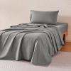 imageAmazon Basics Cationic Microfiber 4Piece Sheet Set Wrinkle Free and Easy Fit 1 Flat Sheet 1 Fitted Sheet and 2 Pillowcases Queen GreyGrey
