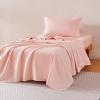 imageAmazon Basics Cationic Microfiber 4Piece Sheet Set Wrinkle Free and Easy Fit 1 Flat Sheet 1 Fitted Sheet and 2 Pillowcases Queen GreyPink