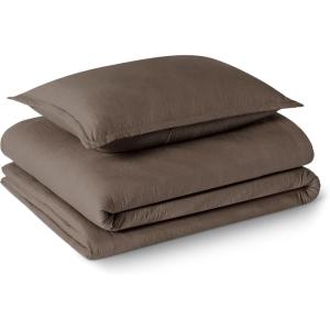 imageAmazon Basics Brushed Microfiber Comforter Set Extra Soft with Natural Texture 3Piece King BeigeBrown