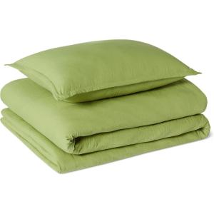 imageAmazon Basics Brushed Microfiber Comforter Set Extra Soft with Natural Texture 3Piece King BeigeGreen