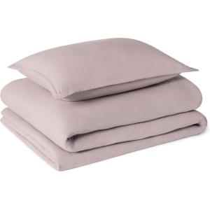 imageAmazon Basics Brushed Microfiber Comforter Set Extra Soft with Natural Texture 3Piece King BeigePurple