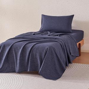 imageAmazon Basics Cationic Microfiber 4Piece Sheet Set Wrinkle Free and Easy Fit 1 Flat Sheet 1 Fitted Sheet and 2 Pillowcases Queen GreyBlue