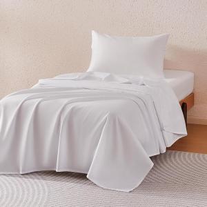imageAmazon Basics Cationic Microfiber 4Piece Sheet Set Wrinkle Free and Easy Fit 1 Flat Sheet 1 Fitted Sheet and 2 Pillowcases Queen GreyWhite