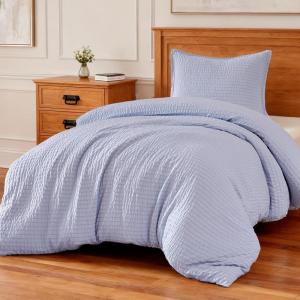 imageAmazon Basics Jacquard Geometric Microfiber 3Piece Duvet Cover Set Includes 1 Duvet Cover and 2 Pillow Shams Queen Blue StripedBlue Striped