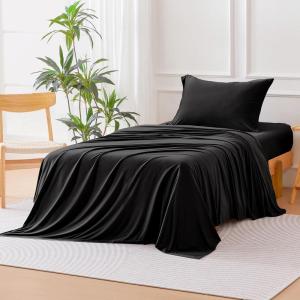 imageAmazon Basics Jersey Microfiber 4Piece Sheet Set Wrinkle Free and Easy Fit 1 Flat Sheet 1 Fitted Sheet and 2 Pillowcases Queen WhiteBlack