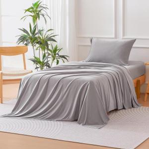 imageAmazon Basics Jersey Microfiber 4Piece Sheet Set Wrinkle Free and Easy Fit 1 Flat Sheet 1 Fitted Sheet and 2 Pillowcases Queen WhiteGrey
