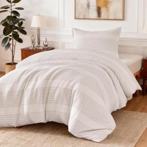 imageAmazon Basics Waffle Weave Microfiber 3Piece Duvet Cover Set Includes 1 Duvet Cover and 2 Pillow Shams King Pink StripedDark Grey Striped