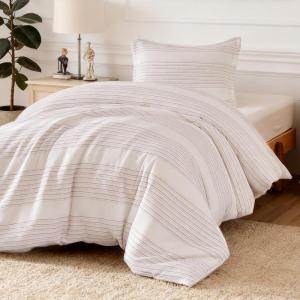 imageAmazon Basics Waffle Weave Microfiber 3Piece Duvet Cover Set Includes 1 Duvet Cover and 2 Pillow Shams King Pink StripedPink Striped