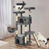 imageAmazon Basics 68Inch Large Cat Tree Tower MultiLevel Activity Center with 2 Large Condos Multiple Sisal Scratching Posts and Hanging Pompoms Gray68 in