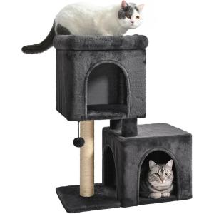 imageAmazon Basics 68Inch Large Cat Tree Tower MultiLevel Activity Center with 2 Large Condos Multiple Sisal Scratching Posts and Hanging Pompoms Gray30 in