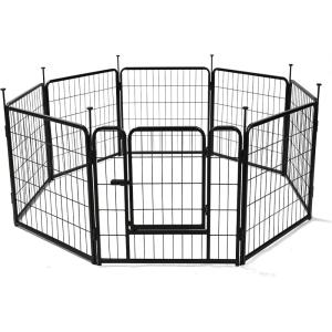 imageAmazon Basics Dog Playpen 8 Panels Metal Fence with Door Foldable for Indoor and Outdoor Use Suitable for Small to Medium Sized Dogs 42 Inch Height BlackBlack
