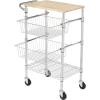 imageAmazon Basics 3Tier Metal Basket Rolling Cart with Wood Top Silver