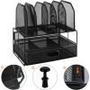 imageAmazon Basics Mesh Desk Organizer with Sliding Drawer Double Tray and 5 Upright Sections Black