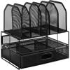 imageAmazon Basics Mesh Desk Organizer with Sliding Drawer Double Tray and 5 Upright Sections Black