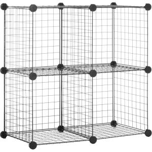 imageAmazon Basics 4 Cube Storage Organizer  Wire Grid Closet and Storage Shelves Stackable White 14quotx14quotx14quotBlack
