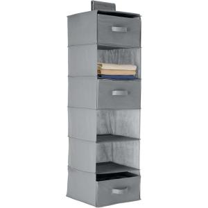 imageAmazon Basics 6Tier Hanging Shelf Closet Storage Organizer with Removable Drawers Grey 69quotD x 136quotW x 122quotH69D x 136W x 122H