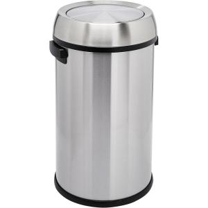 imageAmazon Basics Round Stainless Steel Trash Can with Swing lid  65 litre 172 Gallon Silver Black