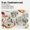 imageAmazon Basics Stainless Steel Cookware Set 5Piece Set All Cooktop Friendly DishwasherSafe