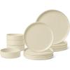 imageAmazon Basics Glazed Stoneware Dinnerware 12Piece Set 4 Full Place Settings DishwasherSafe Linen GrayIvory