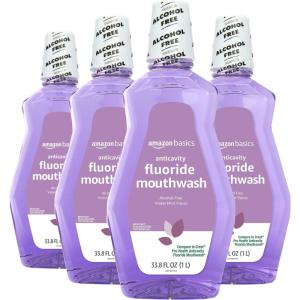 imageAmazon Basics Anticavity Fluoride Mouthwash Alcohol Free Violet Mint 1 Liter 338 Fluid Ounces 1Pack Previously Solimo338 Fl Oz Pack of 4