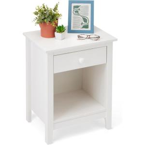 imageAmazon Basics Nightstand 1 Drawer and Storage Shelf Solid Pine Wood Bedside Table WhiteWhite